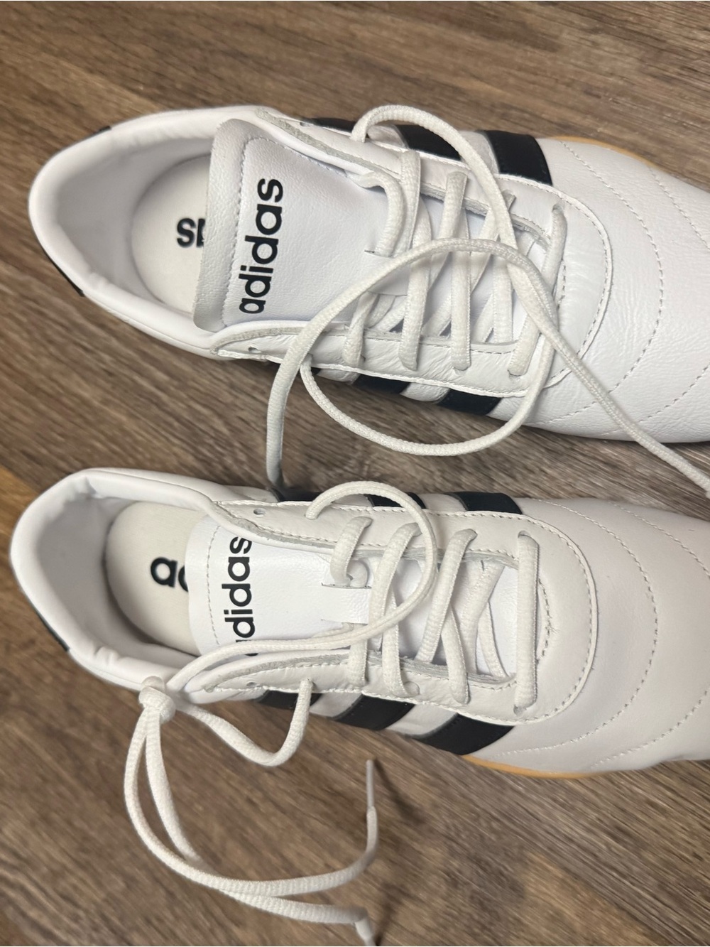 adidas White Sneakers with Black Stripes and Gum Sole